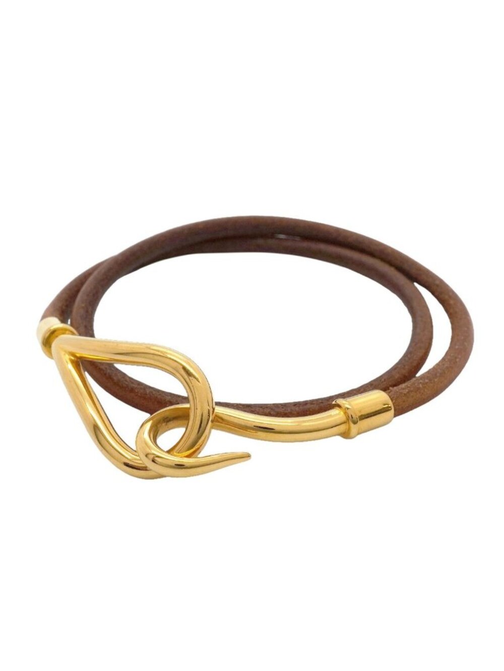 Hermes Bracelet Jumbo Hook Gold Plated Leather Brown